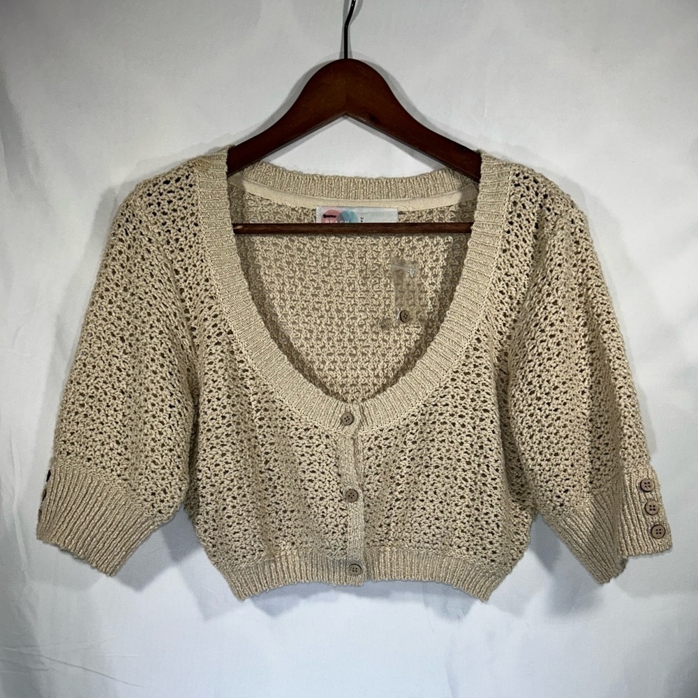 NEW Free People Crochet Knit Cropped Womens Button Down Sweater Cardigan Sz L - Picture 2 of 11